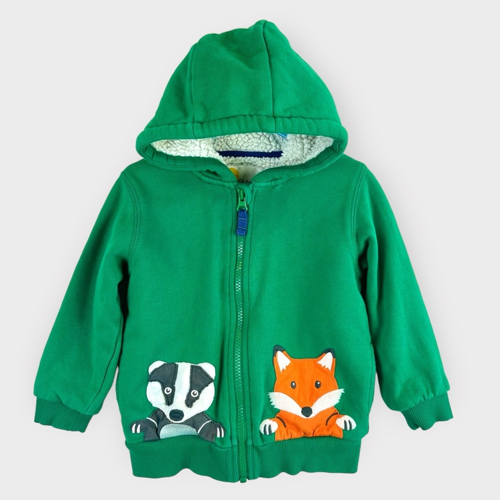 Mini Boden Green Hoodie with Badger and Fox